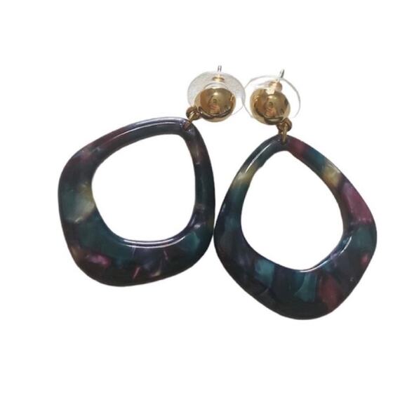 Multicolor Marble Open Circle Drop Acrylic Earrings - Picture 1 of 3
